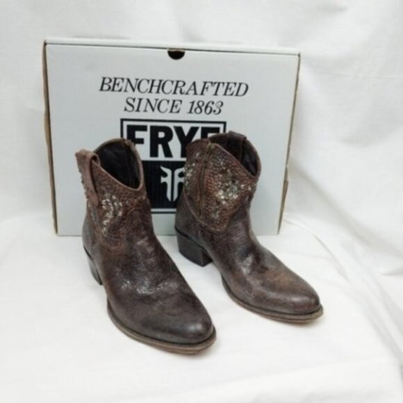 Frye Leather Deborah Short Studded Distressed Booties 6.5